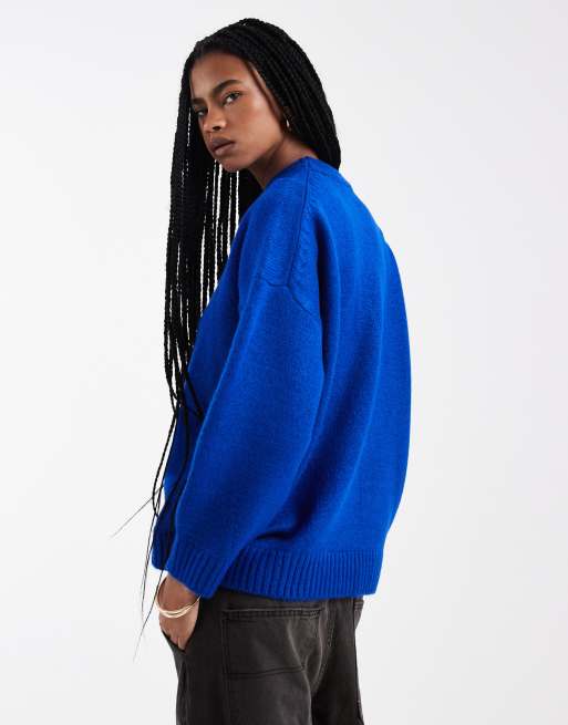ASOS DESIGN - Pull oversize à col ras de cou et ourlet arrondi - Bleu foncé, 3 de 4