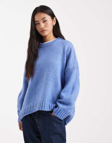 ASOS DESIGN - Pull oversize à col ras de cou et ourlet arrondi - Bleu - view 1