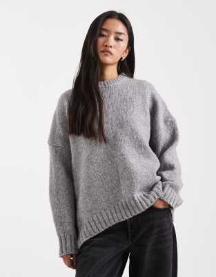 ASOS DESIGN - Pull oversize à col ras de cou et ourlet arrondi - Gris