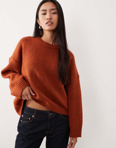 ASOS DESIGN - Pull oversize à col ras de cou et ourlet arrondi - Rouille - view 1