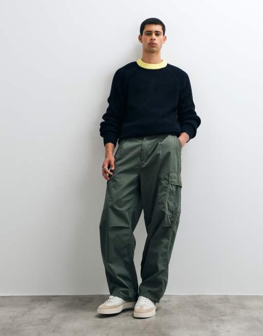 ASOS DESIGN pull oversize à col rond style ringer noir avec col contrastant jaune, 2 de 5