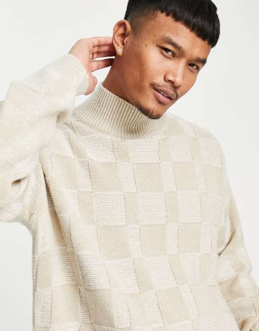 ASOS DESIGN - Pull oversize à col roulé en maille texturée - Beige