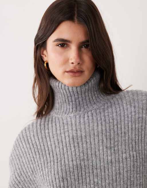 ASOS DESIGN pull oversize à épaulettes et col cheminée gris chiné, 2 de 4