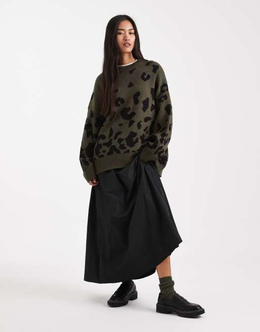 ASOS DESIGN - Pull oversize à imprimé léopard - Kaki, 4 de 4