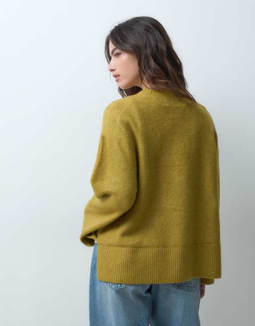ASOS DESIGN pull oversize à manches raglan avec fentes sur les côtés en olive, 2 de 5