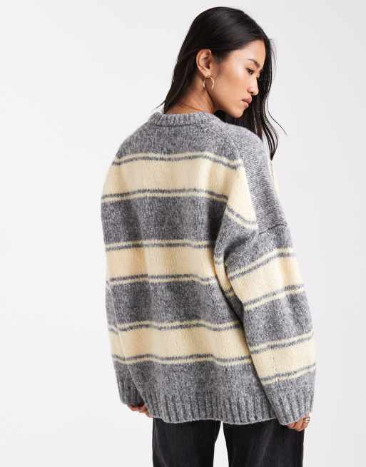 ASOS DESIGN - Pull oversize à rayures et col ras de cou - Beurre/gris, 4 de 4