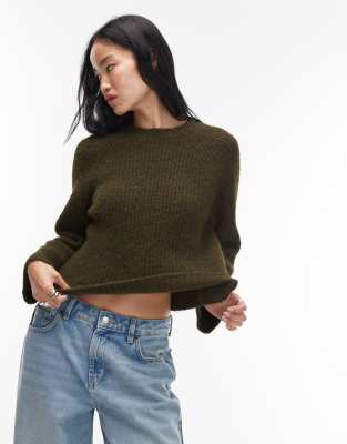 Pull oversize avec laine à manches raglan - Bleu marine-Vert XS