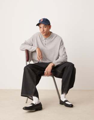 ASOS DESIGN - Pull oversize coupe carrée 100 % cachemire de qualité supérieure à col polo - Gris clair chiné
