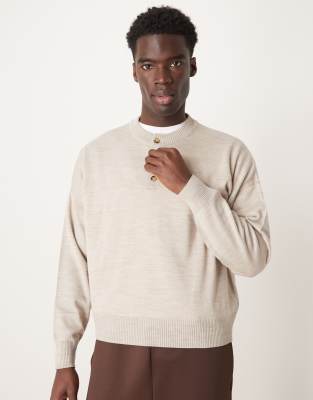 ASOS DESIGN - Pull oversize coupe carrée à col boutonné en maille - Taupe - view 1