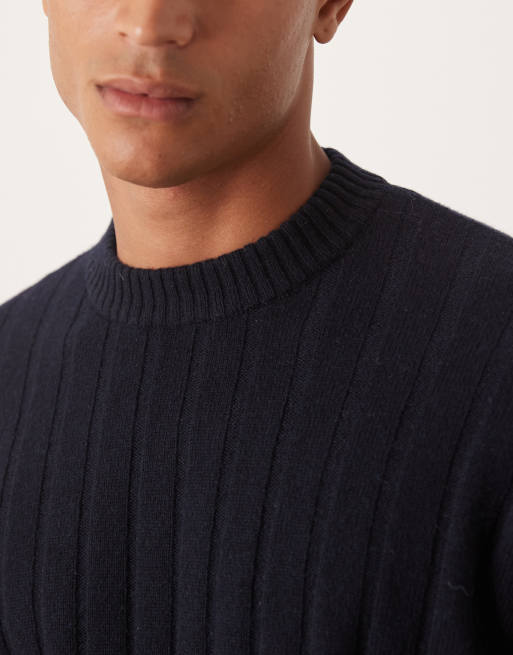 ASOS DESIGN - Pull oversize en laine d'agneau côtelée avec col ras de cou - Bleu marine foncé, 5 de 5