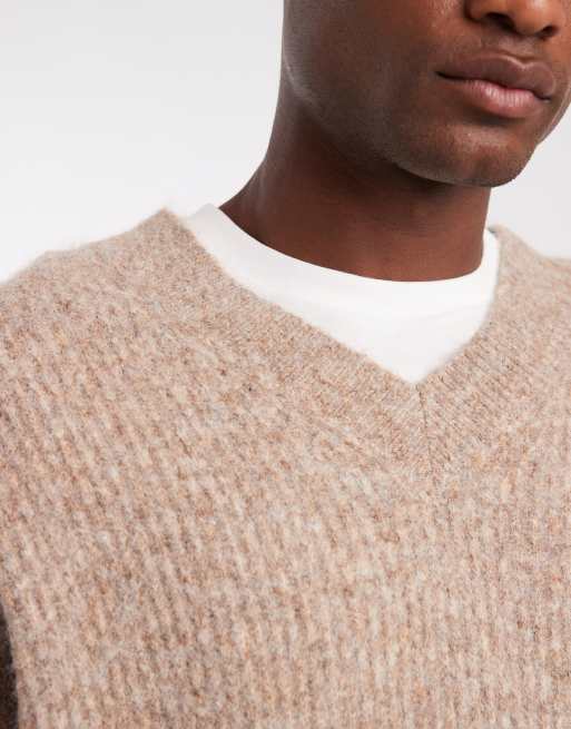 ASOS DESIGN - Pull oversize en laine mélangée avec col V - Beige, 3 de 5