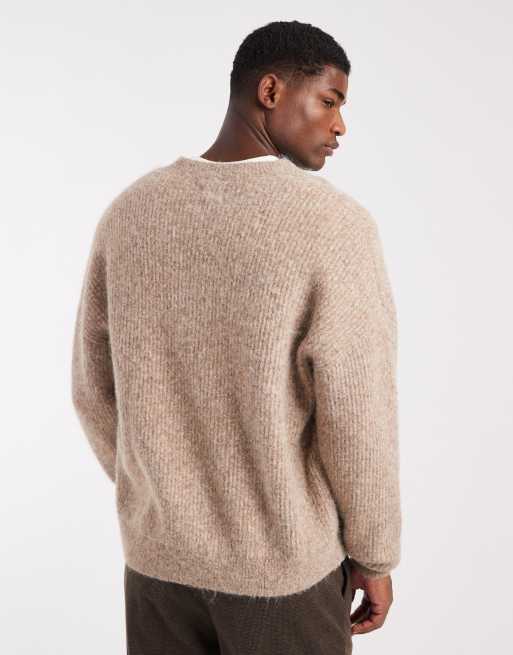ASOS DESIGN - Pull oversize en laine mélangée avec col V - Beige, 5 de 5