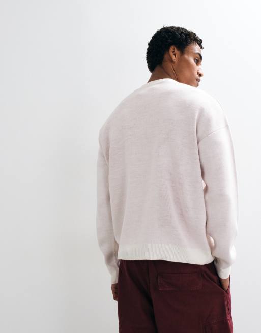 ASOS DESIGN pull oversize en maille à col ras de cou blanc avec motif archives rouge, 5 de 5