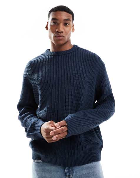 ASOS DESIGN - Pull oversize en maille à côtes anglaises - Bleu marine - view 1