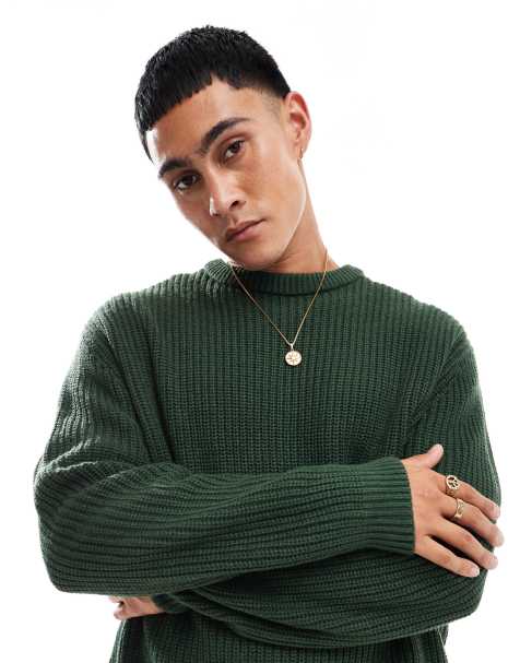ASOS DESIGN - Pull oversize en maille à côtes anglaises - Vert foncé - view 1