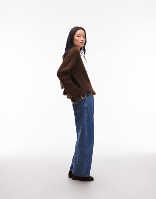 ASOS DESIGN Pull oversize en maille à franges Marron ASOS - Main Image