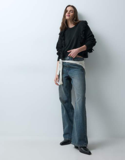 ASOS DESIGN pull oversize en maille à franges noir, 2 de 4