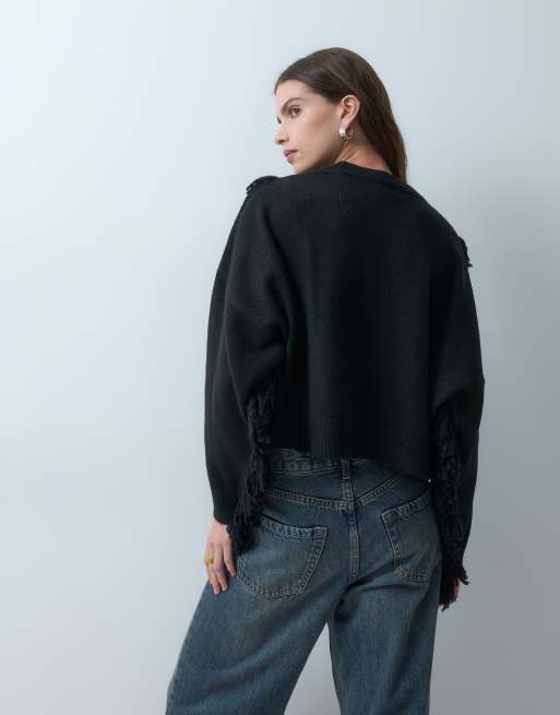 ASOS DESIGN pull oversize en maille à franges noir, 4 de 4