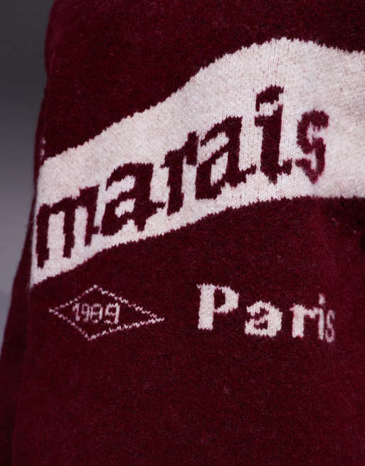 ASOS DESIGN - Pull oversize en maille à motif - Bordeaux, 4 de 5