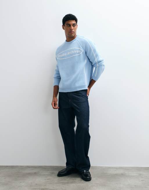 ASOS DESIGN pull oversize en maille à motif graphique bleu, 3 de 5