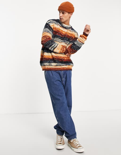 ASOS DESIGN - Pull oversize en maille à rayures en fil teint par sections - Orange