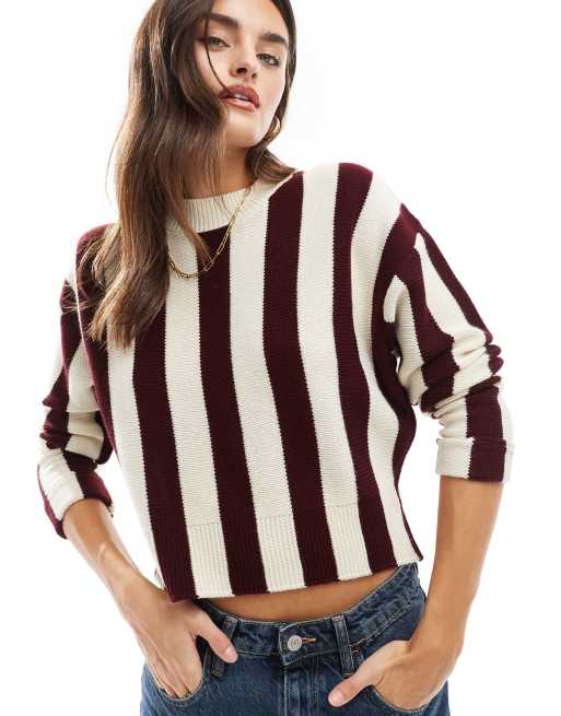 ASOS DESIGN - Pull oversize en maille à rayures - Lie-de-vin