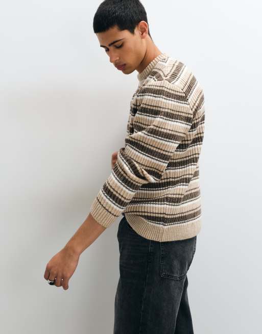 ASOS DESIGN pull oversize en maille à rayures marron, 3 de 5
