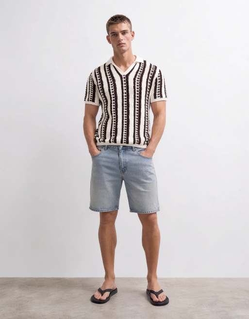 ASOS DESIGN - Pull oversize en maille à rayures texturées et col à encoche - Écru, 8 de 10