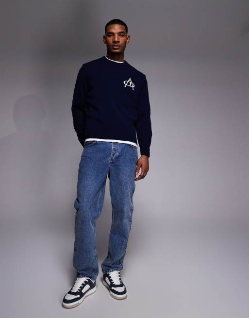 ASOS DESIGN - Pull oversize en maille avec détail brodé - Bleu marine, 2 de 5