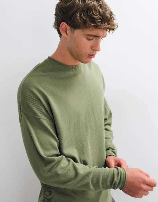 ASOS DESIGN pull oversize en maille avec détail d'empiècement kaki, 3 de 5