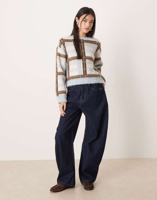 ASOS DESIGN - Pull oversize en maille brossée à carreaux - Bleu, 4 de 4