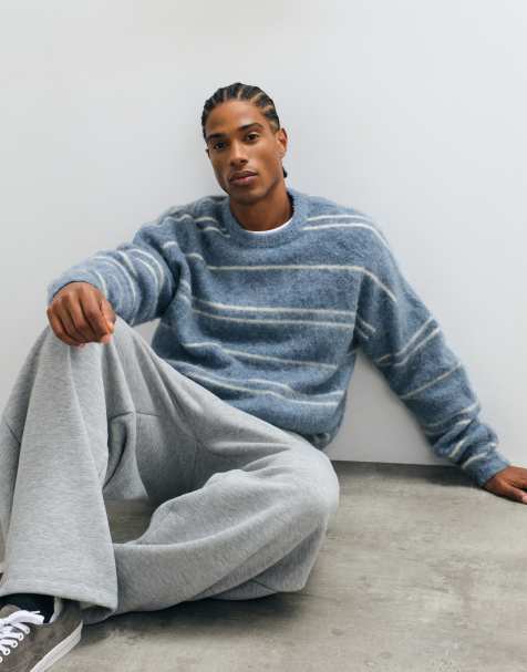 ASOS DESIGN pull oversize en maille brossée à rayures bleu - view 1