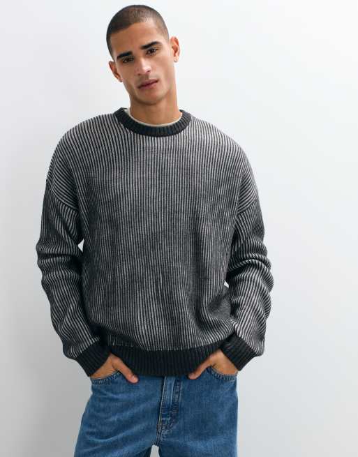 ASOS DESIGN pull oversize en maille côte pêcheur gris anthracite, 2 de 5