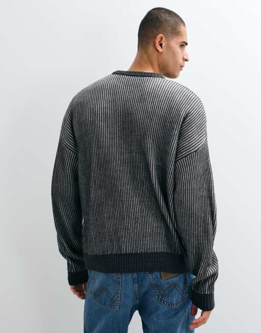 ASOS DESIGN pull oversize en maille côte pêcheur gris anthracite, 3 de 5