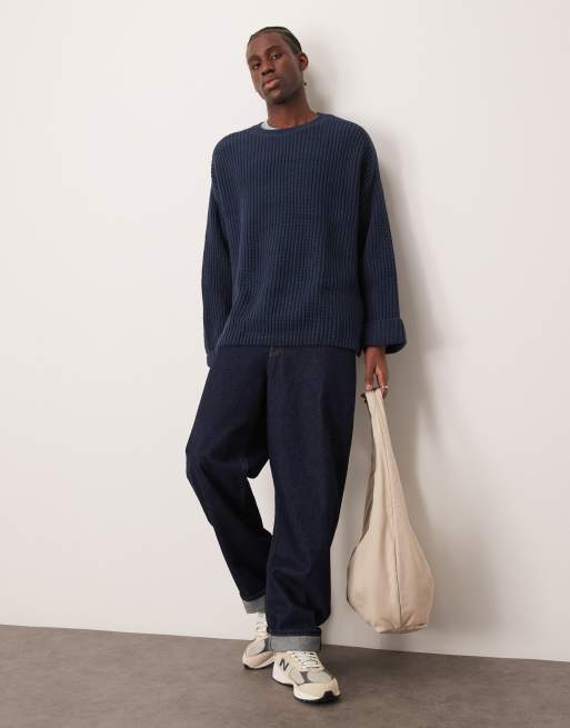Pull Orvis Homme XL – Matelassé Bleu Marine, Style Vintage Ski Apres-ski