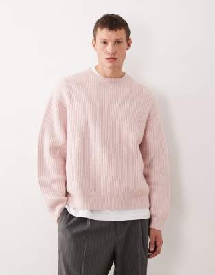 ASOS DESIGN - Pull oversize en maille côtelée duveteuse - Rose pâle
