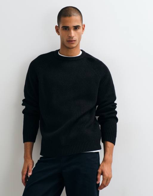 ASOS DESIGN pull oversize en maille côtelée pêcheur noir, 3 de 5