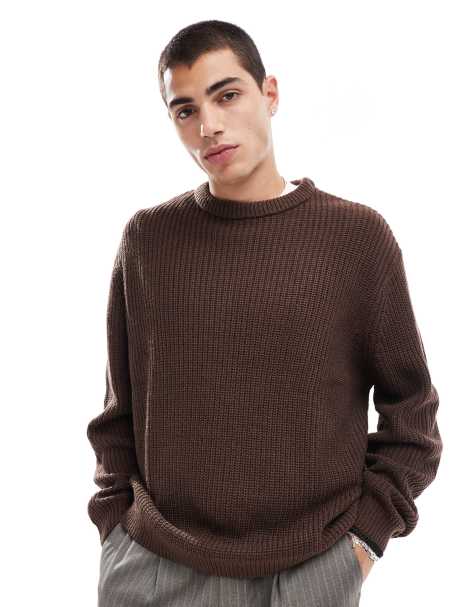 ASOS DESIGN - Pull oversize en maille côtelée style pêcheur - Marron chocolat - view 1