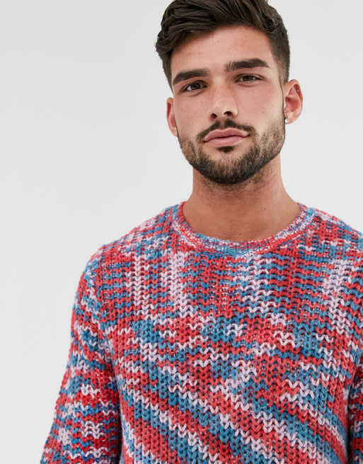 ASOS DESIGN - Pull oversize en maille côtelée teinte par section style marin-pêcheur - Multicolore