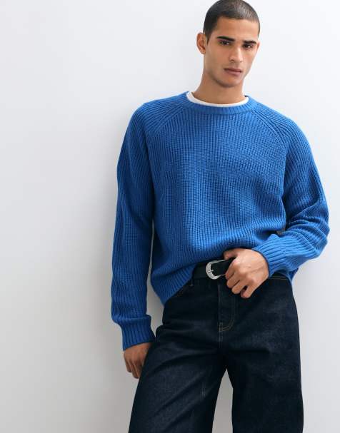ASOS DESIGN pull oversize en maille côtes pêcheur bleu - view 1