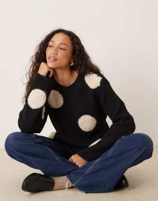 Pull oversize en maille de laine mélangée à pois-Multicolore S