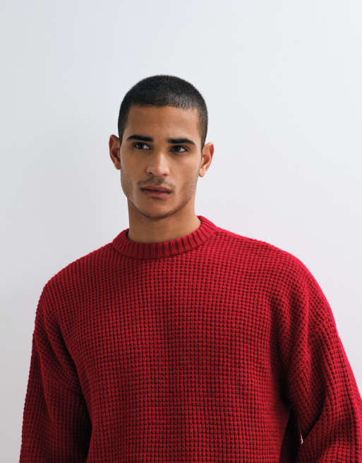 ASOS DESIGN - Pull oversize en maille gaufrée épaisse - Bordeaux, 3 de 5