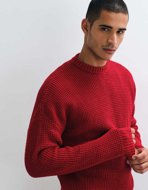 ASOS DESIGN - Pull oversize en maille gaufrée épaisse - Bordeaux, 4 de 5
