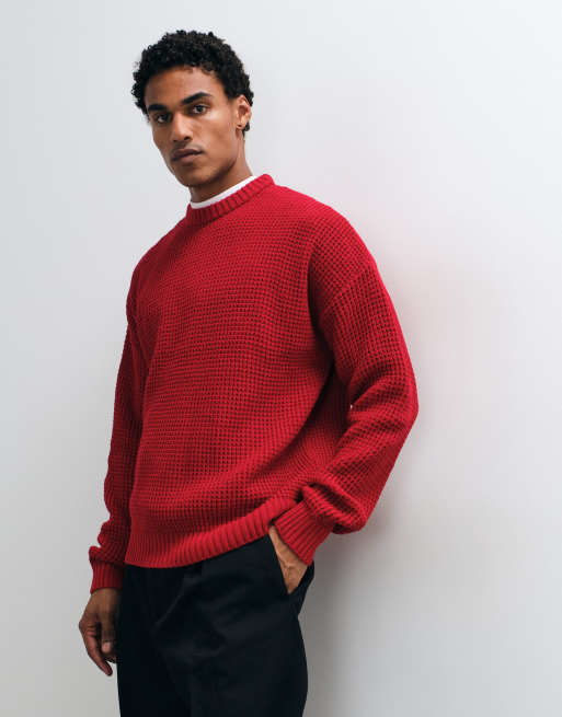 ASOS DESIGN pull oversize en maille gaufrée épaisse rouge, 3 de 5