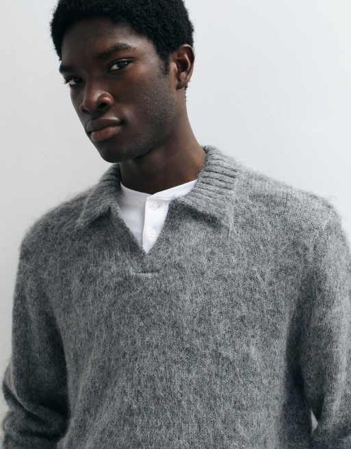 ASOS DESIGN pull oversize en maille mohair à encolure fendue gris, 4 de 5