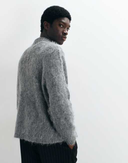 ASOS DESIGN pull oversize en maille mohair à encolure fendue gris, 5 de 5