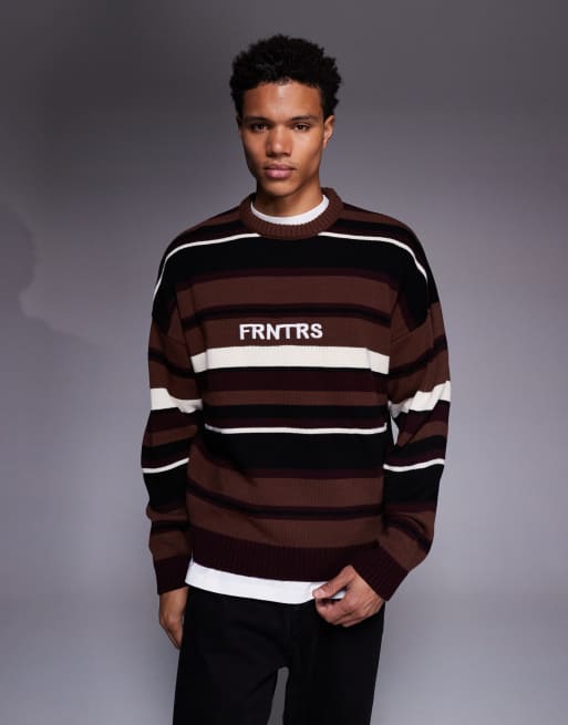 ASOS DESIGN - Pull oversize en maille rayée avec motif sur la poitrine - Multicolore