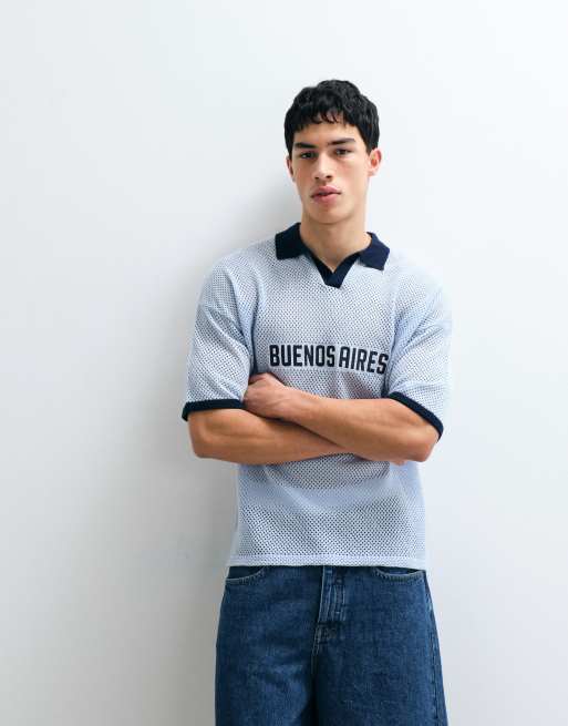 ASOS DESIGN - Pull oversize en maille style football avec col cranté et broderie - Bleu, 4 de 9