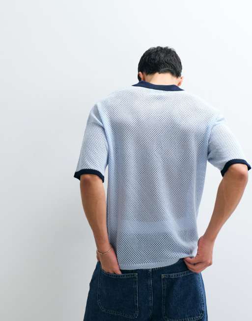 ASOS DESIGN - Pull oversize en maille style football avec col cranté et broderie - Bleu, 5 de 9