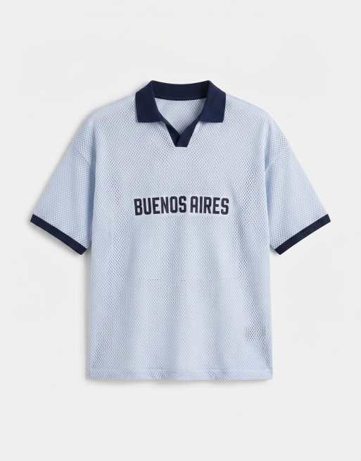 ASOS DESIGN - Pull oversize en maille style football avec col cranté et broderie - Bleu, 6 de 9